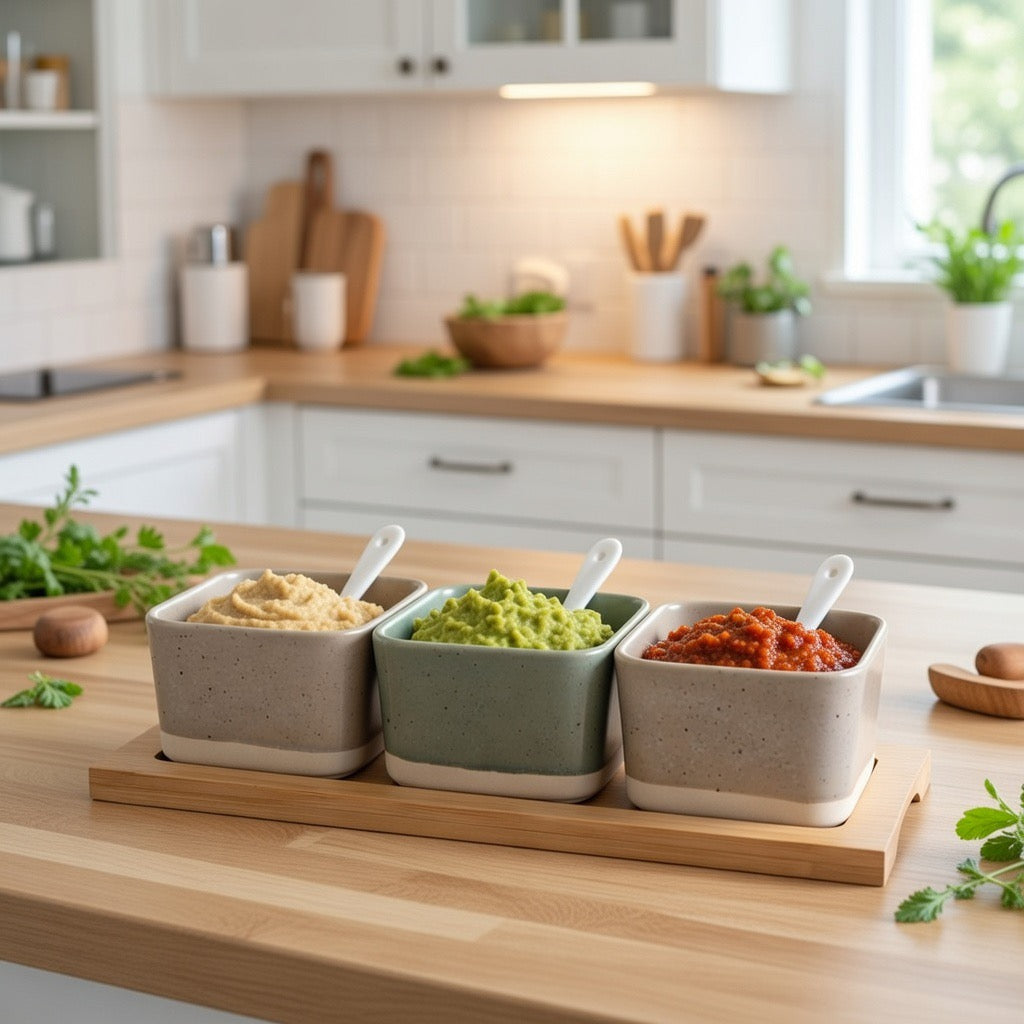 Appetizer-Set DKD Home Decor (29 x 11,5 x 1,5 cm) Porzellan Mehrfarbig Bambus Skandinavisch