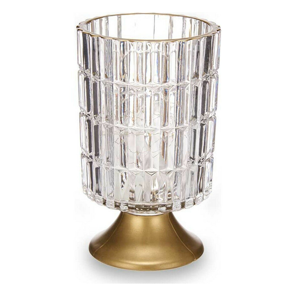 LED Lantern Gift Decor Transparent Golden Metal Glass 10,7 x 18 x 10,7 cm-0