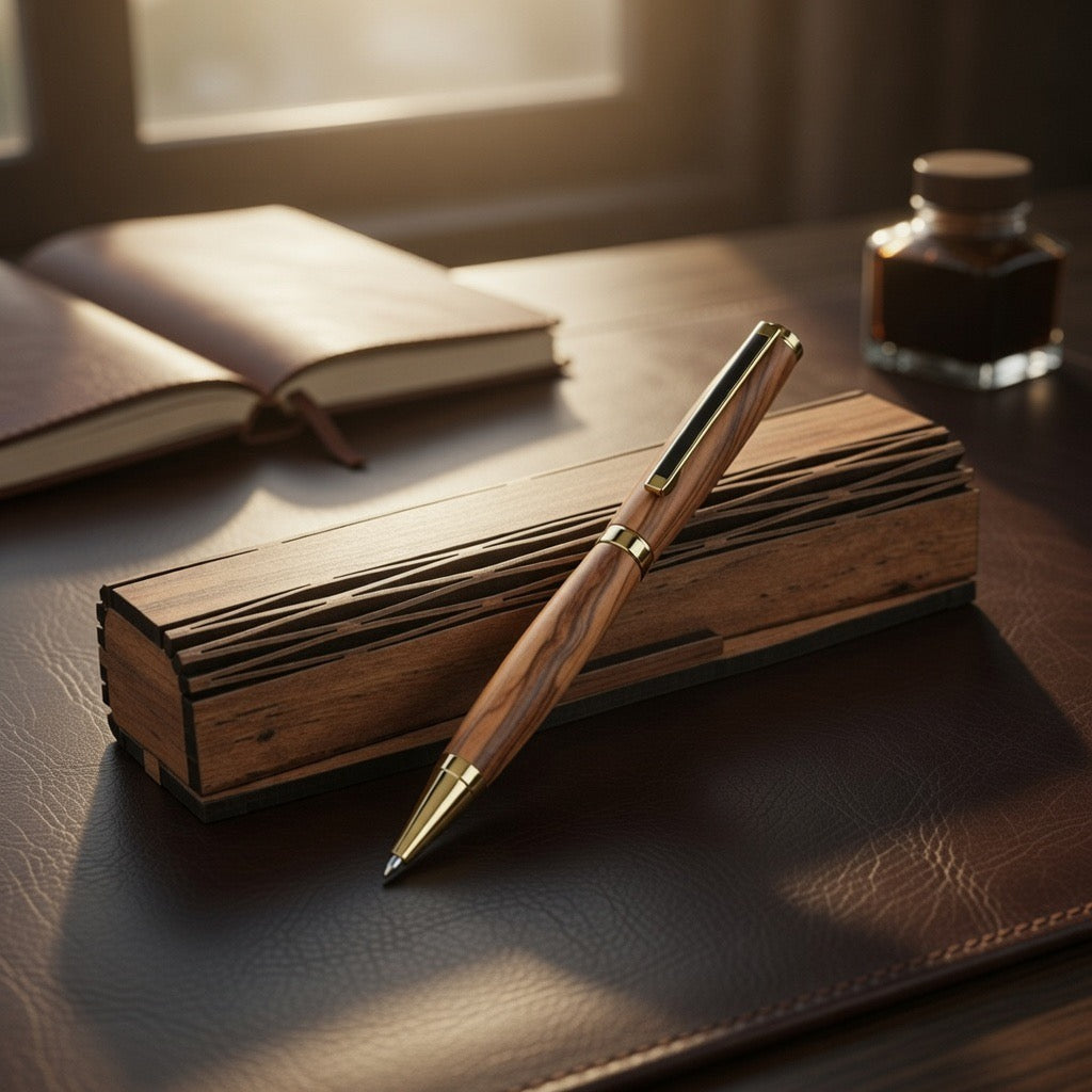 Exklusiver Olivenholz Kugelschreiber mit edler Holzschachtel – Handgefertigt in Bethlehem